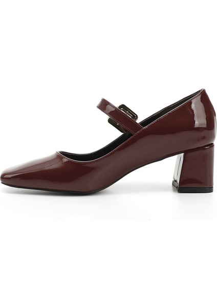 Kadın Bordo Rugan Küt Burun Kare Ökçe Mary Jane Ayakkabı fırsatları