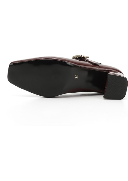 Kadın Bordo Rugan Küt Burun Kare Ökçe Mary Jane Ayakkabı indirimleri