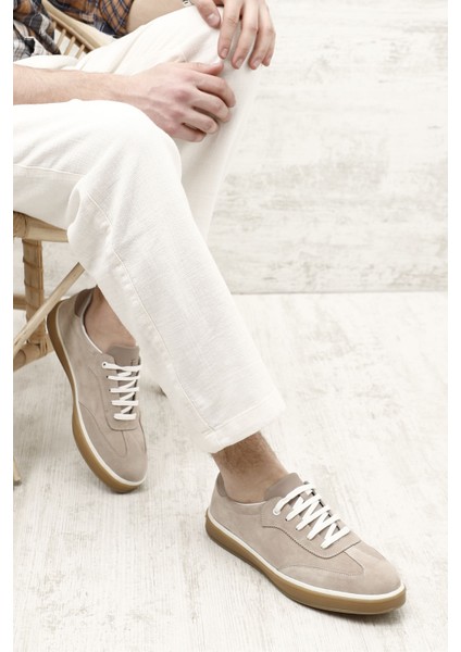 Erkek Vizon Nubuk Bağcıklı Hakiki Deri Comfort Sneaker fiyatları