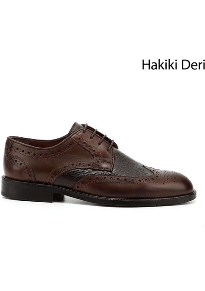 Erkek Kahve Bağcıklı Hakiki Deri Klasik Ayakkabı