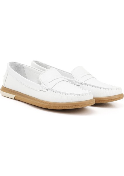 Gönderi Kadın Beyaz Hakiki Deri Comfort Loafer Esnek Termo Tabanlı Rahat Ayakkabı fiyatları