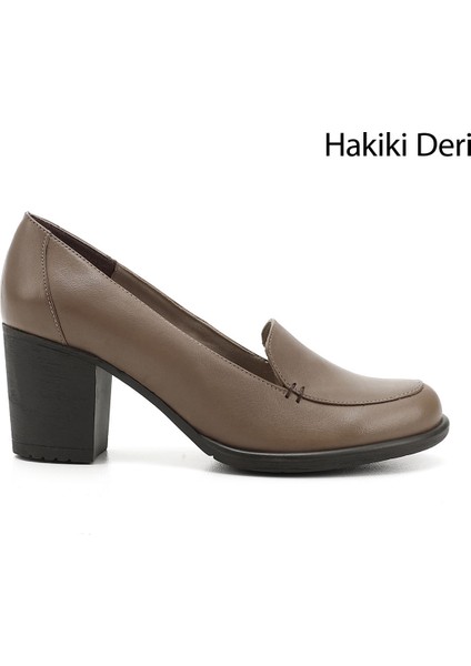 Kadın Vizon Orta Kalın Topuklu Hakiki Deri Ayakkabı