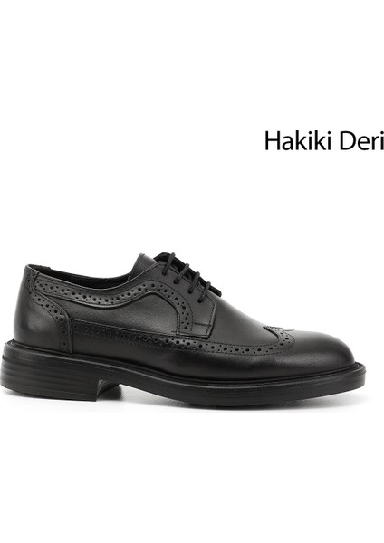 Erkek Siyah Bağcıklı Hakiki Deri Klasik Ayakkabı