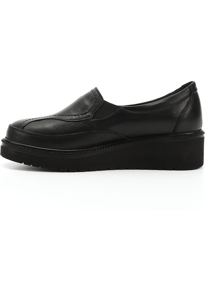 Kadın Siyah Dolgu Taban Hakiki Deri Ayakkabı fırsatları