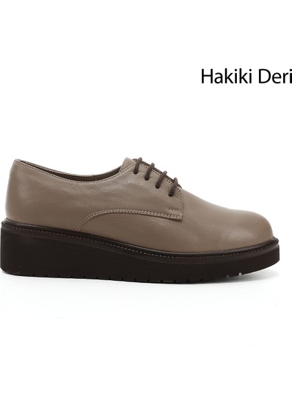 Kadın Vizon Antik Bağcıklı Dolgu Taban Hakiki Deri Ayakkabı