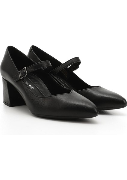 Kadın Siyah Sivri Burun Topuklu Mary Jane Hakiki Deri Ayakkabı modelleri