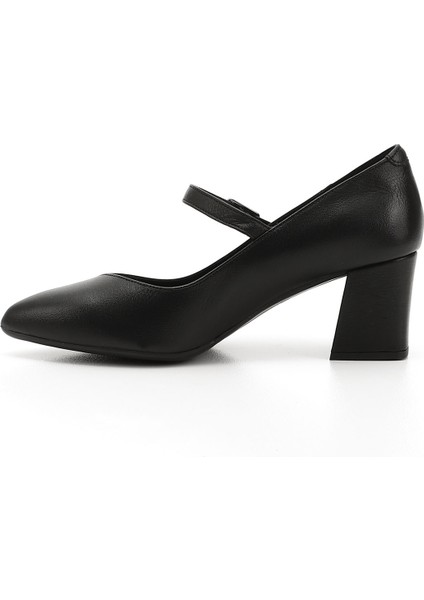 Kadın Siyah Sivri Burun Topuklu Mary Jane Hakiki Deri Ayakkabı fırsatları