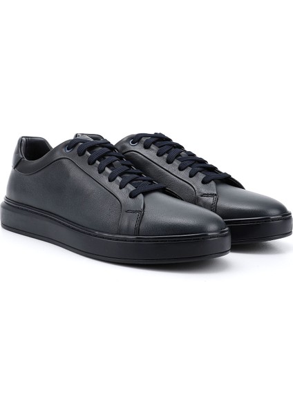 Erkek Lacivert Bağcıklı Kauçuk Taban Hakiki Deri Sneaker modelleri