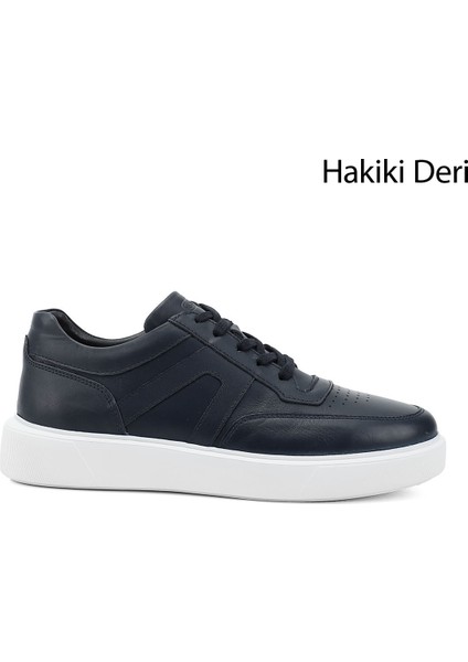 Erkek Antik Lacivert Bağcıklı Hakiki Deri Comfort Sneaker
