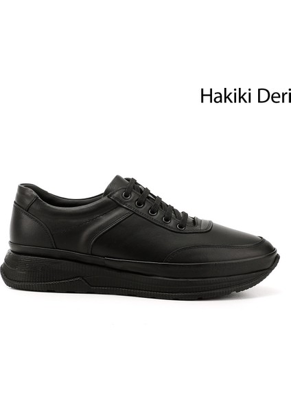 Erkek Kömür Bağcıklı Hakiki Deri Comfort Sneaker