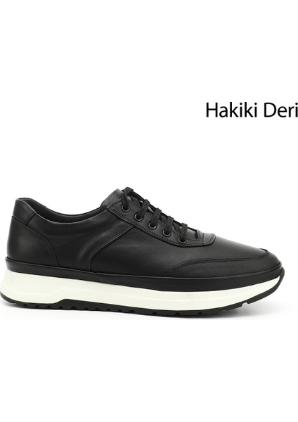 Erkek Siyah Bağcıklı Hakiki Deri Comfort Sneaker