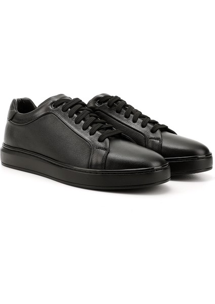 Erkek Siyah Bağcıklı Kauçuk Taban Hakiki Deri Sneaker modelleri