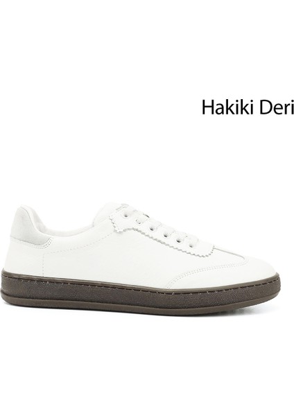 Kadın Beyaz Bağcıklı Hakiki Deri Sneaker