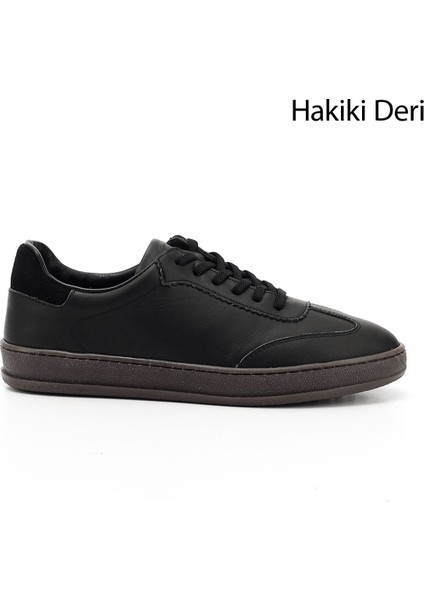 Kadın Siyah Bağcıklı Hakiki Deri Sneaker