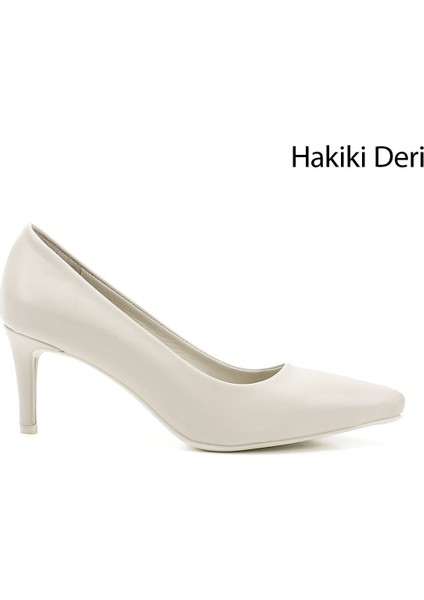 Kadın Bej Platinum Sivri Burun İnce Topuklu Hakiki Deri Stiletto