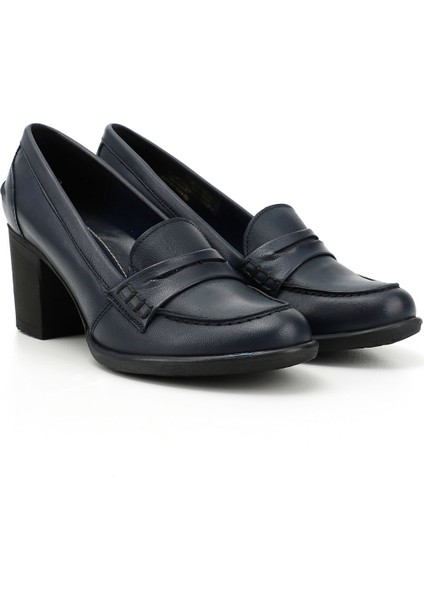 Kadın Antik Lacivert Orta Kalın Topuklu Hakiki Deri Ayakkabı modelleri