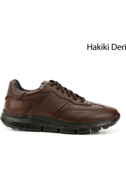 Erkek Kahve Bağcıklı Hakiki Deri Sneaker