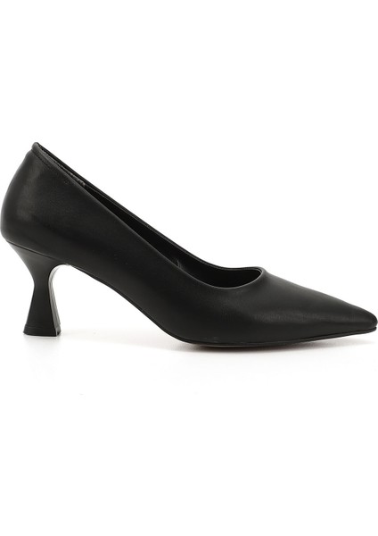 Kadın Siyah Sivri Burun Kadeh Ökçe Stiletto