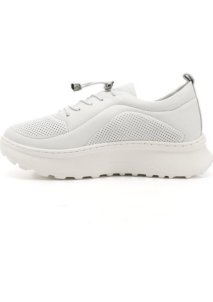 Kadın Beyaz Lastik Bağcıklı Comfort Dolgu Taban Hakiki Deri Sneaker fırsatları