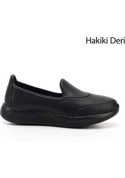 Kadın Siyah Dolgu Taban Hakiki Deri Comfort Ayakkabı