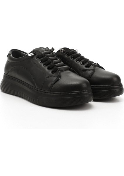 Kadın Kömür Lastik Bağcıklı Comfort Dolgu Taban Hakiki Deri Sneaker fiyatları