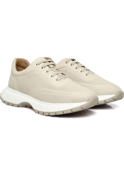 Kadın Bej Dolgu Taban Lastik Bağcıklı Hakiki Deri Sneaker modelleri