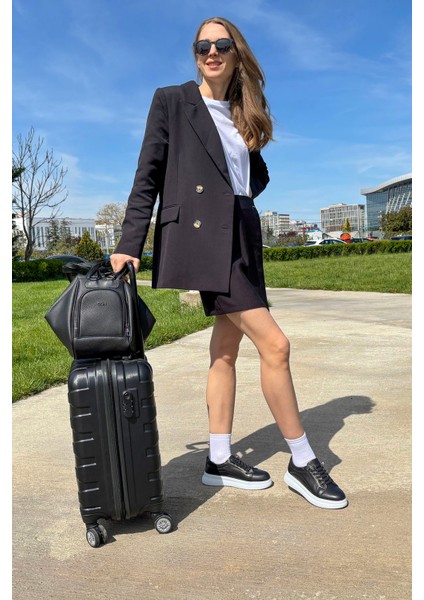 Kadın Siyah Lastik Bağcıklı Comfort Dolgu Taban Hakiki Deri Sneaker fiyatları