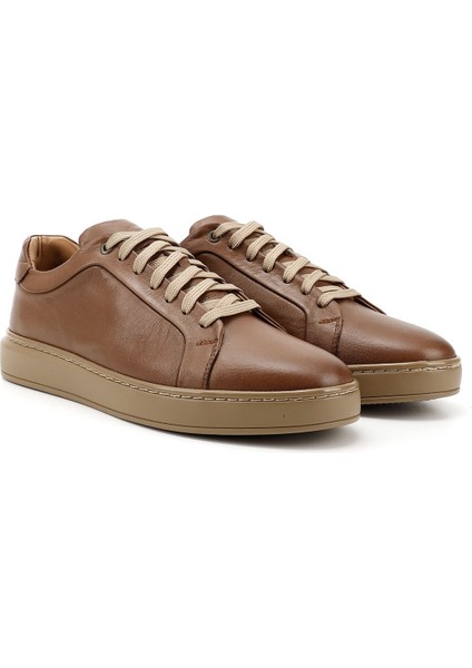 Erkek Kum Rengi Bağcıklı Kauçuk Taban Hakiki Deri Sneaker modelleri