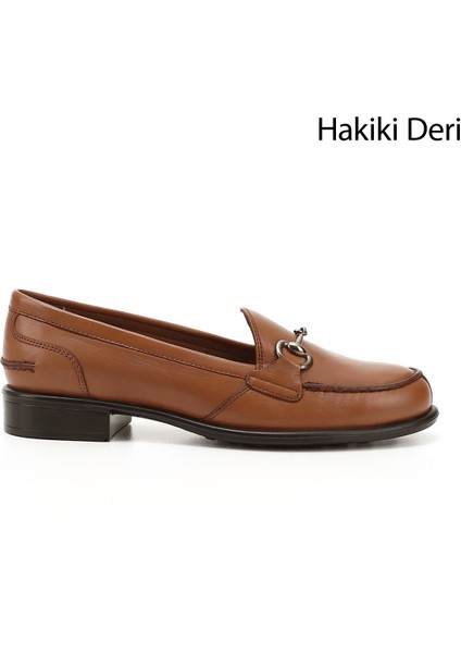 Kadın Taba Antik Tokalı Hakiki Deri Loafer Ayakkabı