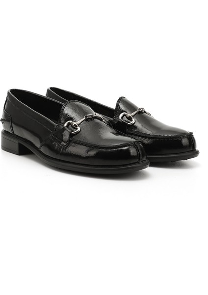 Kadın Siyah Rugan Tokalı Hakiki Deri Loafer Ayakkabı modelleri