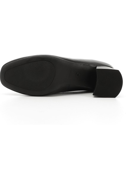 Kadın Siyah Küt Burun Orta Kalın Topuklu Hakiki Deri Ayakkabı fırsatları