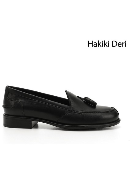 Kadın Siyah Hakiki Deri Loafer Ayakkabı
