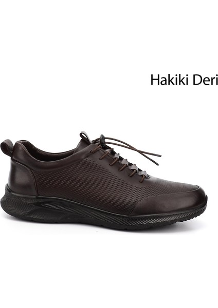 Erkek Kahve Bağcıklı Kauçuk Taban Hakiki Deri Sneaker