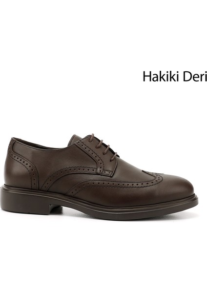 Erkek Kahve Antik Bağcıklı Hakiki Deri Klasik Oxford Ayakkabı