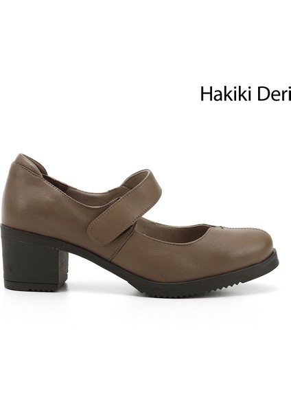 Kadın Vizon Kalın Topuklu Mary Jane Hakiki Deri Ayakkabı
