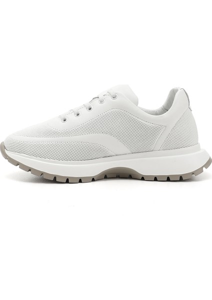 Kadın Beyaz Dolgu Taban Lastik Bağcıklı Hakiki Deri Sneaker modelleri