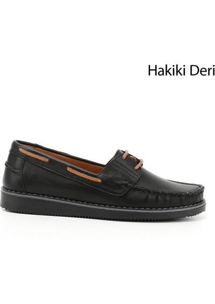 Kadın Siyah Bağcıklı Hakiki Deri Comfort Ayakkabı