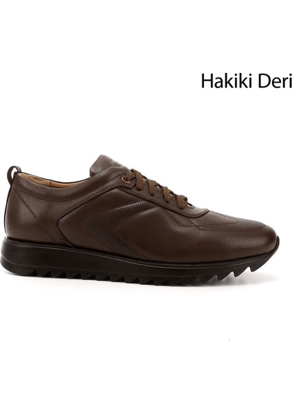 Erkek Kahve Hakiki Deri Bağcıklı Sneaker