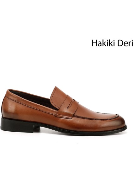 Erkek Taba Antik Kösele Taban Hakiki Deri Loafer Ayakkabı