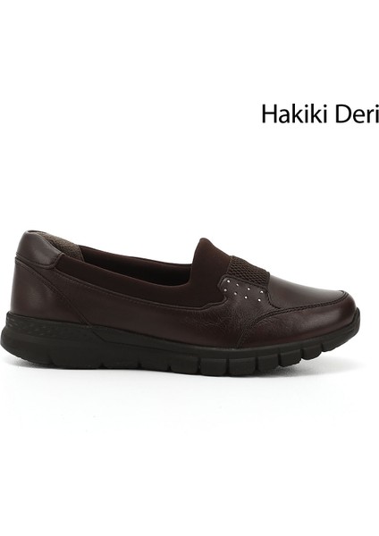 Kadın Kahve Dolgu Taban Hakiki Deri Comfort Ayakkabı