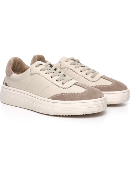 Kadın Bej Lastik Bağcıklı Dolgu Taban Hakiki Deri Sneaker fiyatları