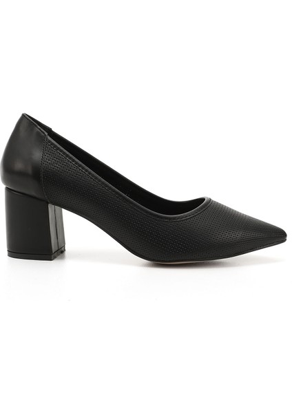 Kadın Siyah Sivri Burun Orta Kalın Topuklu Ayakkabı