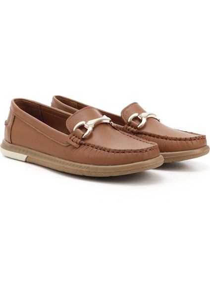 Kadın Taba Antik Tokalı Rok Hakiki Deri Comfort Loafer modelleri