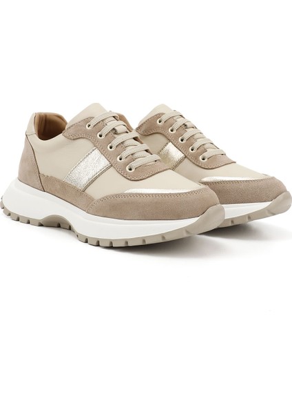 Kadın Bej Dolgu Taban Lastik Bağcıklı Hakiki Deri Sneaker fiyatları