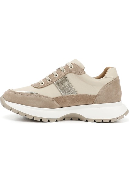 Kadın Bej Dolgu Taban Lastik Bağcıklı Hakiki Deri Sneaker modelleri