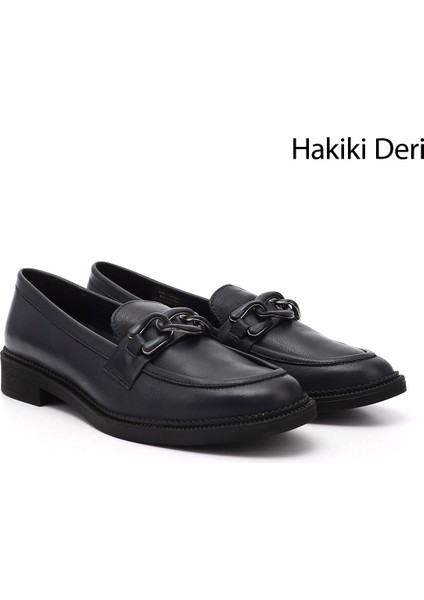 Kadın Antik Lacivert Tokalı Hakiki Deri Loafer Ayakkabı fiyatları