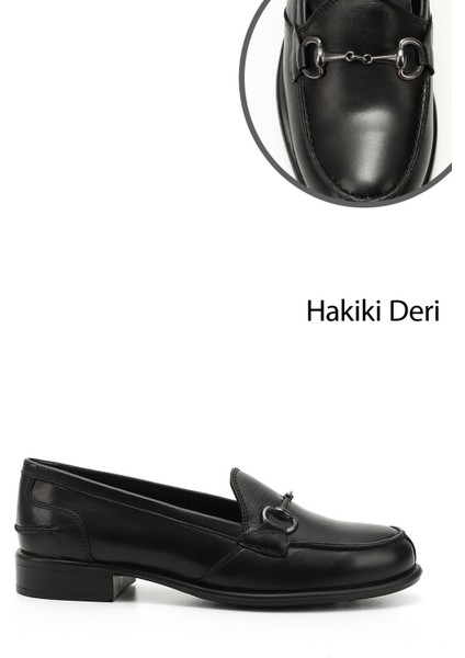 Kadın Siyah Tokalı Hakiki Deri Loafer Ayakkabı