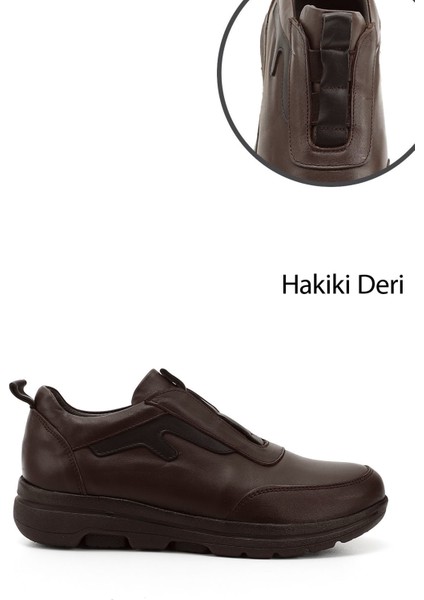 Kadın Kahve Dilden Lastikli Hakiki Deri Comfort Ayakkabı