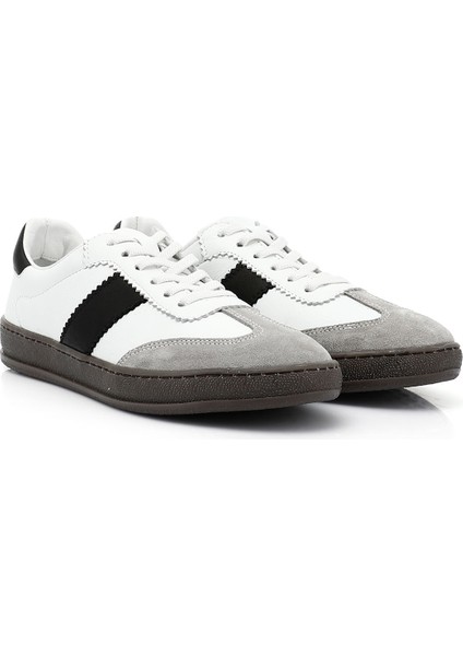 Kadın Beyaz - Siyah Bağcıklı Hakiki Deri Sneaker modelleri