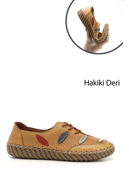 Gön Hakiki Deri Yuvarlak Burun Düz Taban Kadın Senaker 45671